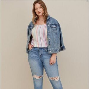 Torrid Abbey Rayon Slub Top Size 0 M/10 Stripped Pink Button Down Back Detail